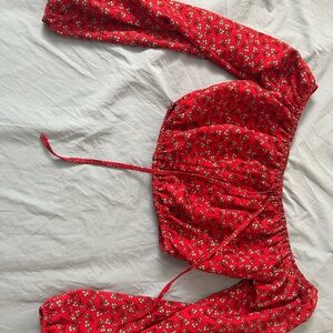 Forever 21 Red Floral Long Sleeve Top